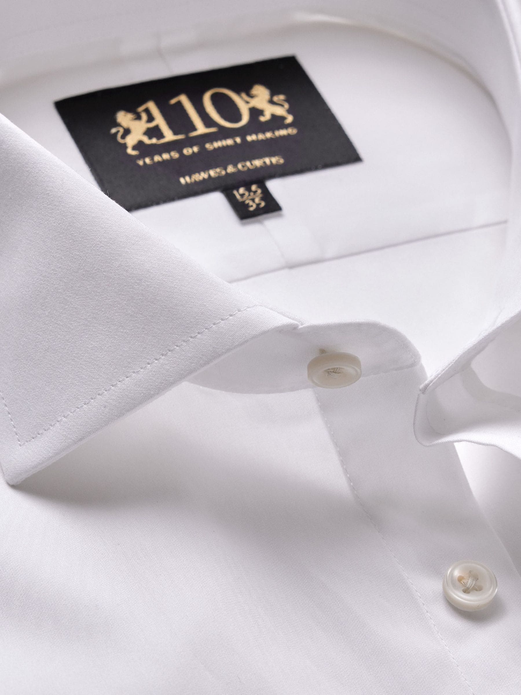 Hawes & Curtis 110 Year Anniverary Fitted Slim White 100% Cotton Shirt With Embroidered Cuff