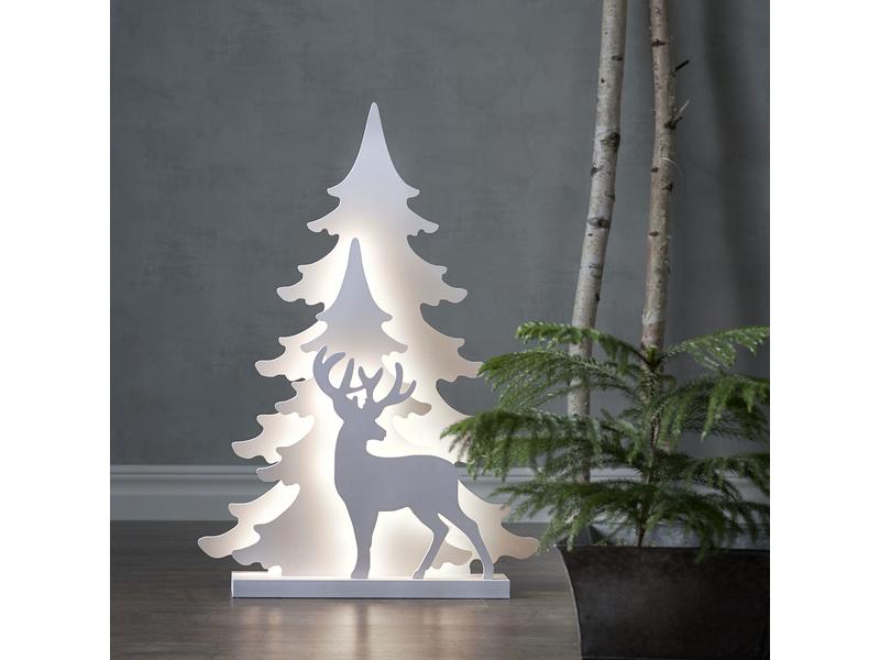 Star Trading Tischdeko Grandy 70 cm, 36 LED, Holz, Weiss Beleuchtete Weihnachtssilhouette