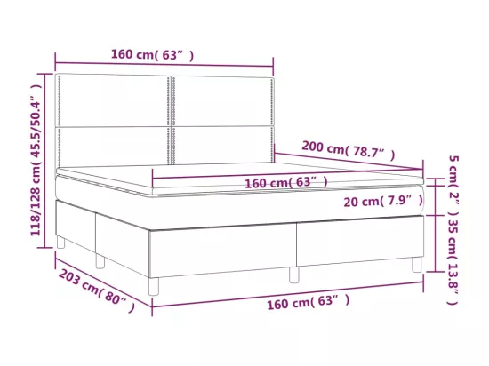 Sommier tapissier avec matelas et LED Taupe 160x200 cm Tissu