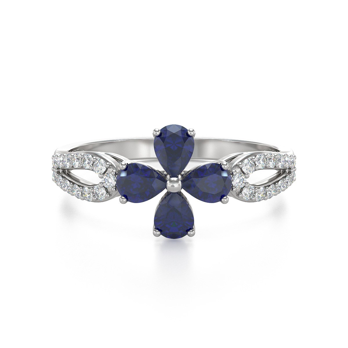 Bague Fleur Saphir et diamants sur Argent 925 1.95grs