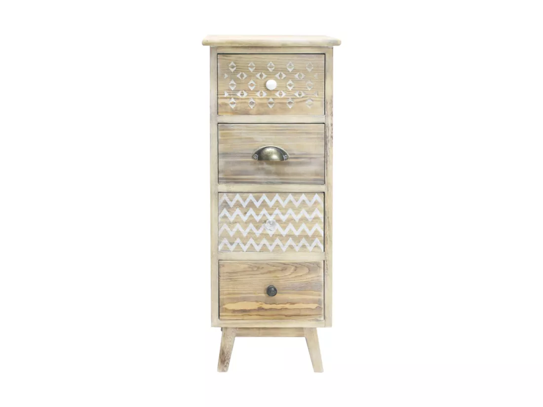 Table De Chevet Étroite 4 Tiroirs Boho Bois Pour Chambre À Coucher