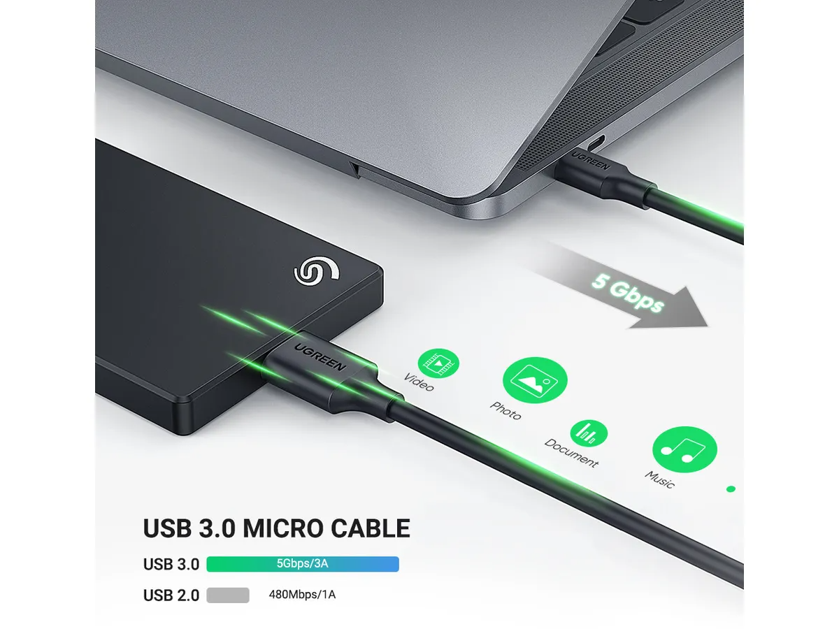 (1m) USB C auf Micro USB B 3.0 Datenkabel für Festplatten 5Gbit/s (20103) - Schwarz