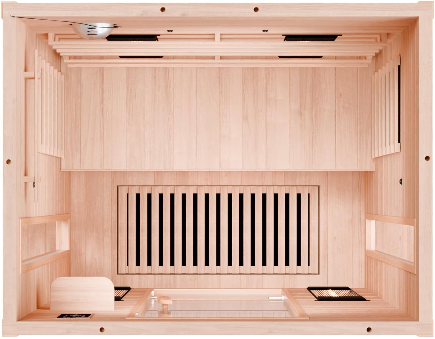 Dewello® Infrarotkabine Infrarotsauna Pierson 135cm x 105cm 1-2 Personen aus Hemlock Holz mit Vollspektrumstrahler, Bodenstrahler, LED-Farblicht, Bluetooth, FM,MP3,USB