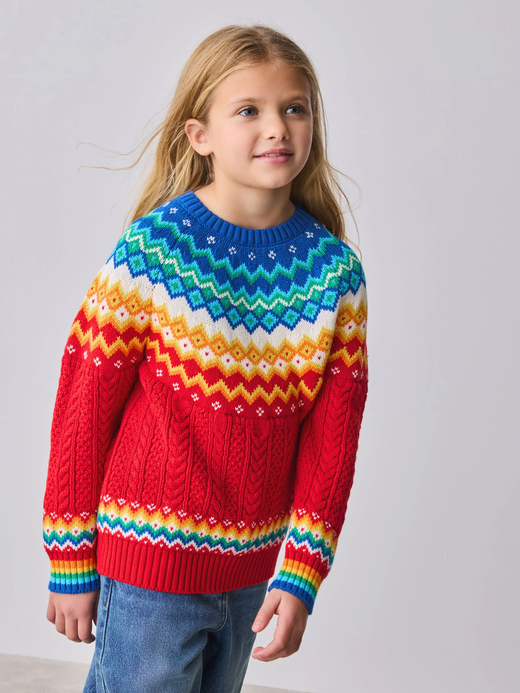 Rood - Little Bird by Jools Oliver Heldere Fairisle Gebreide Familie Kerstmis Trui voor Kinderen