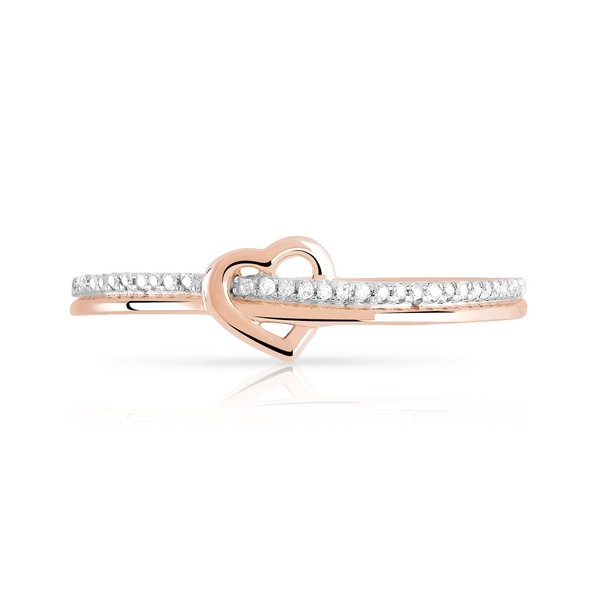 Bague or 375 rose 2 tons coeur double anneau diamants