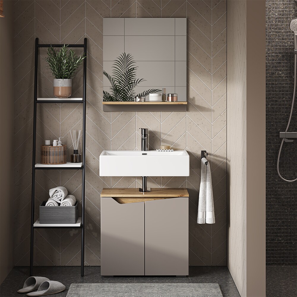 Vicco Badspiegel Marelle Greige Eiche 60 x 67 cm mit Regal
