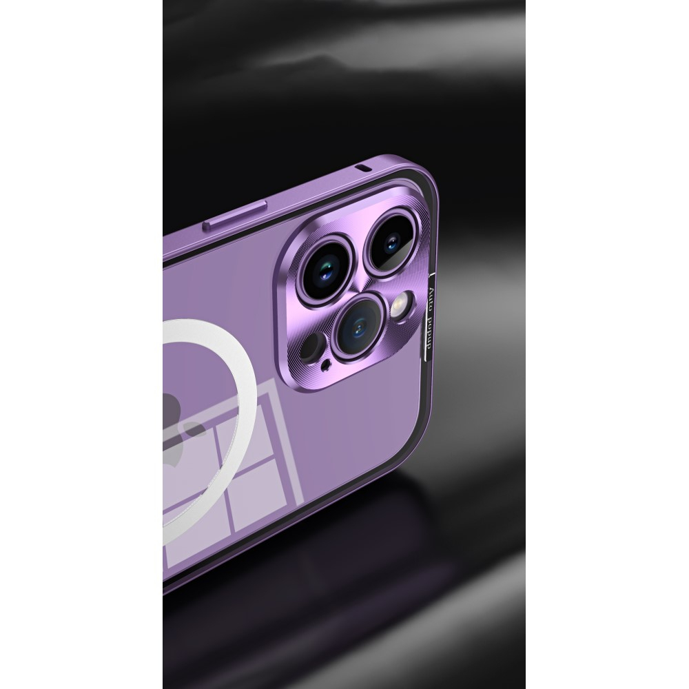 iPhone 14 Pro MagSafe Alu Schutzhülle mit Panzer Glas Backcover   Kameraschutz - Dunkellila (Deep Purple)