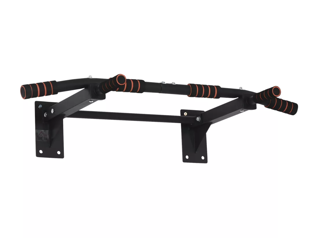 Barre de traction murale - barre de Fitness fixation murale - 3 prises possibles - charge max. 120 Kg acier noir rouge