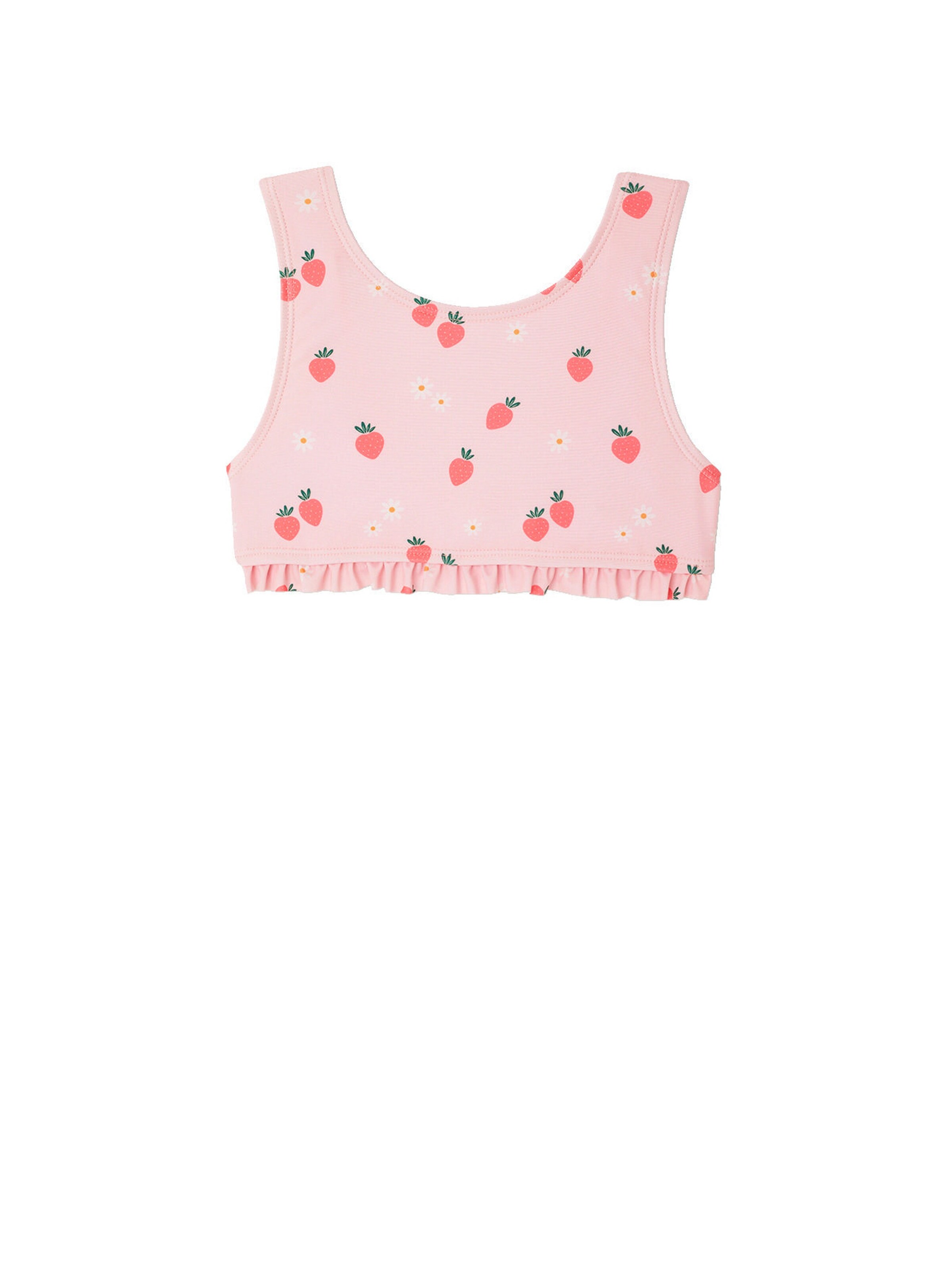 Vertbaudet Mädchen Bikini mit Erdbeeren und Volants rosa