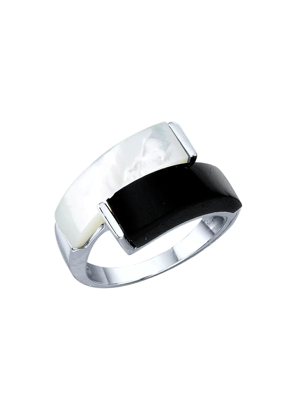 Damenring mit echt Onyx und echt Perlmutt
