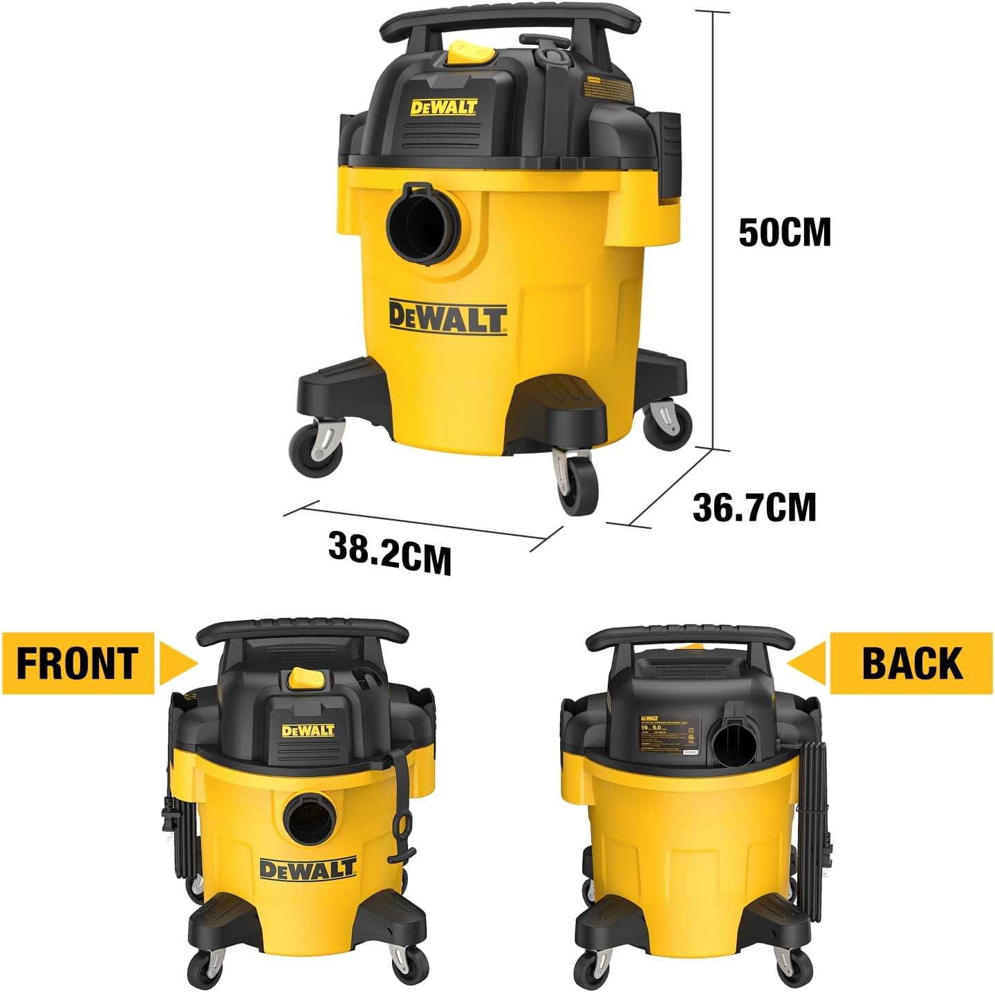 DEWALT 20L Poly Nass-/Trockensauger, Mobiler Nass Trockensaug mit Universalrad, 3 IN 1 mit Blas- und Filterluftfunktion für Baustelle und Werkstatt, DXV20P
