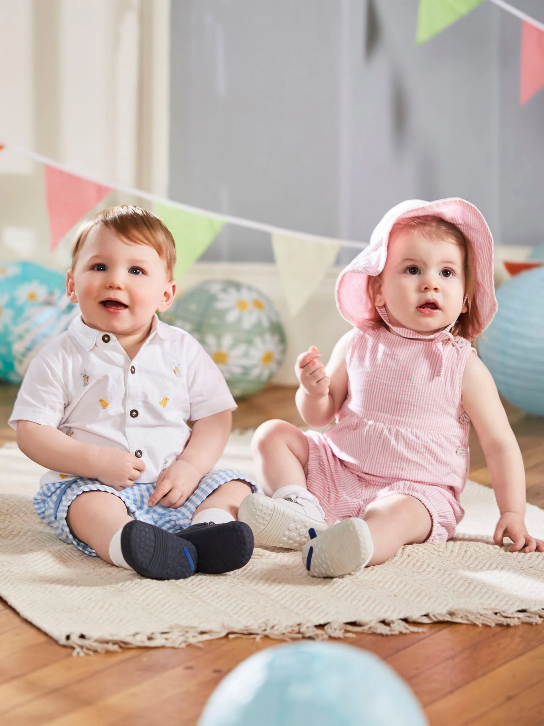 Roze streep - JoJo Maman Bébé - Gestreepte seersucker tuinbroek