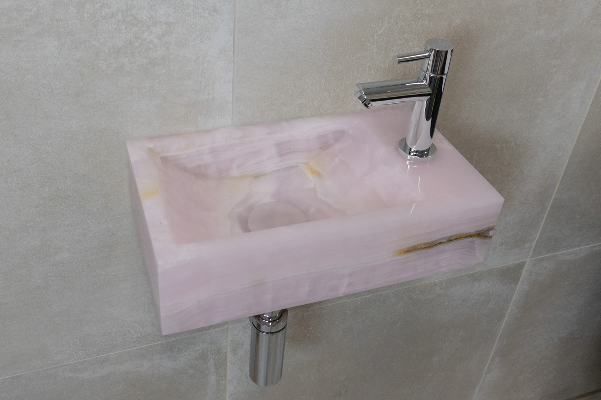 Saniclear Pink Onyx fonteinset met rechte kraan in chroom