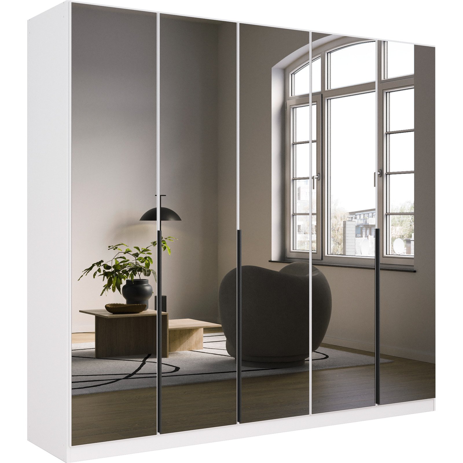 Drehtürenschrank Skyla, 226 x 210 x 54 cm, mit Spiegelfront