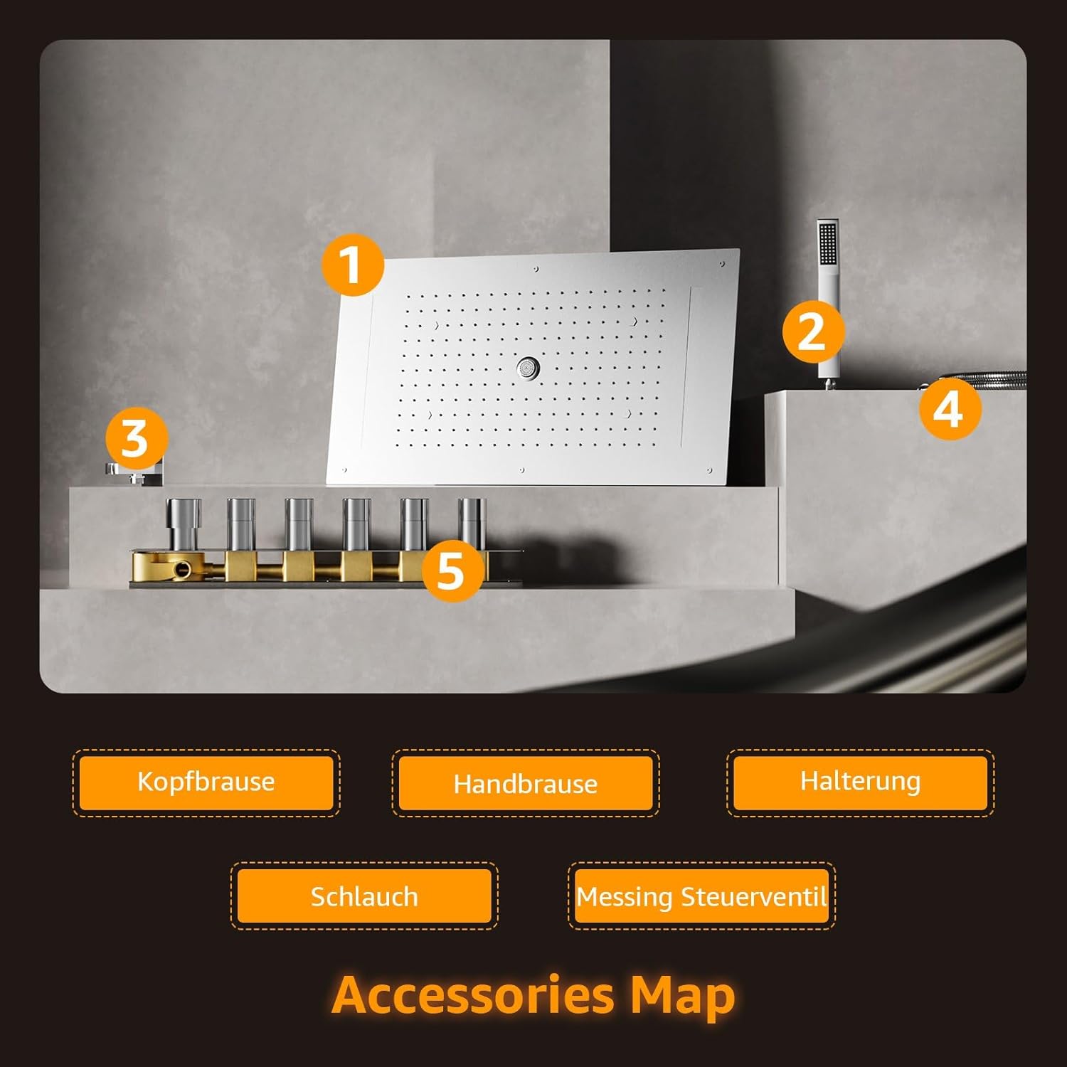 Duschsystem,Duschsystem Multifunktional Mit Thermostat,Messing,Mit LED-Farb Atmosphärenlicht,Kopfbrause Mit Fünf Wasserstrahl Modi,Handbrause,Deckenmontage,Chrom Duscharmatur Komplettset