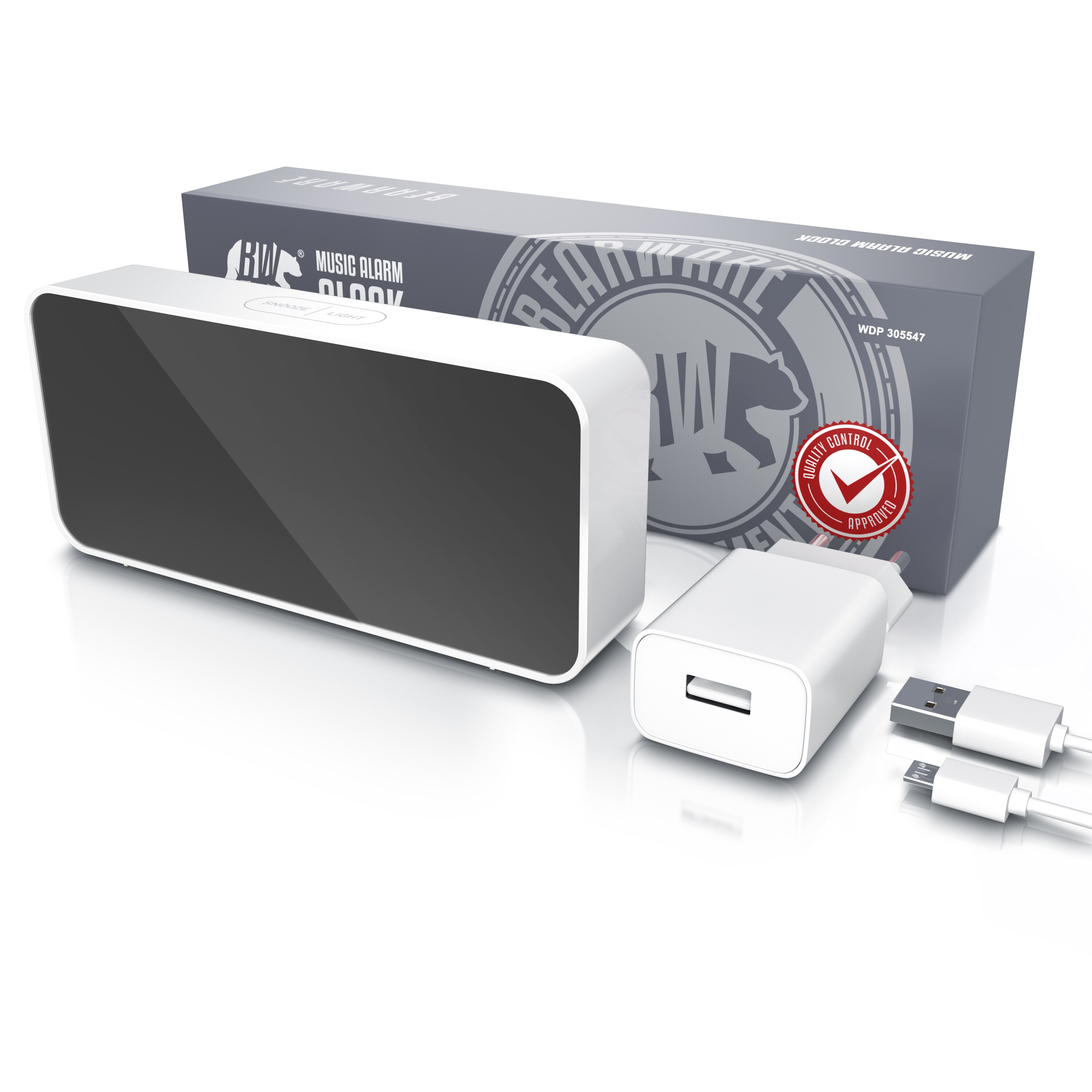 BEARWARE digitaler Wecker mit Netzteil und extra großem 2200 mAh Akku - Musikwecker Reisewecker - 13 Songs und Klingeltöne - Temperaturanzeige