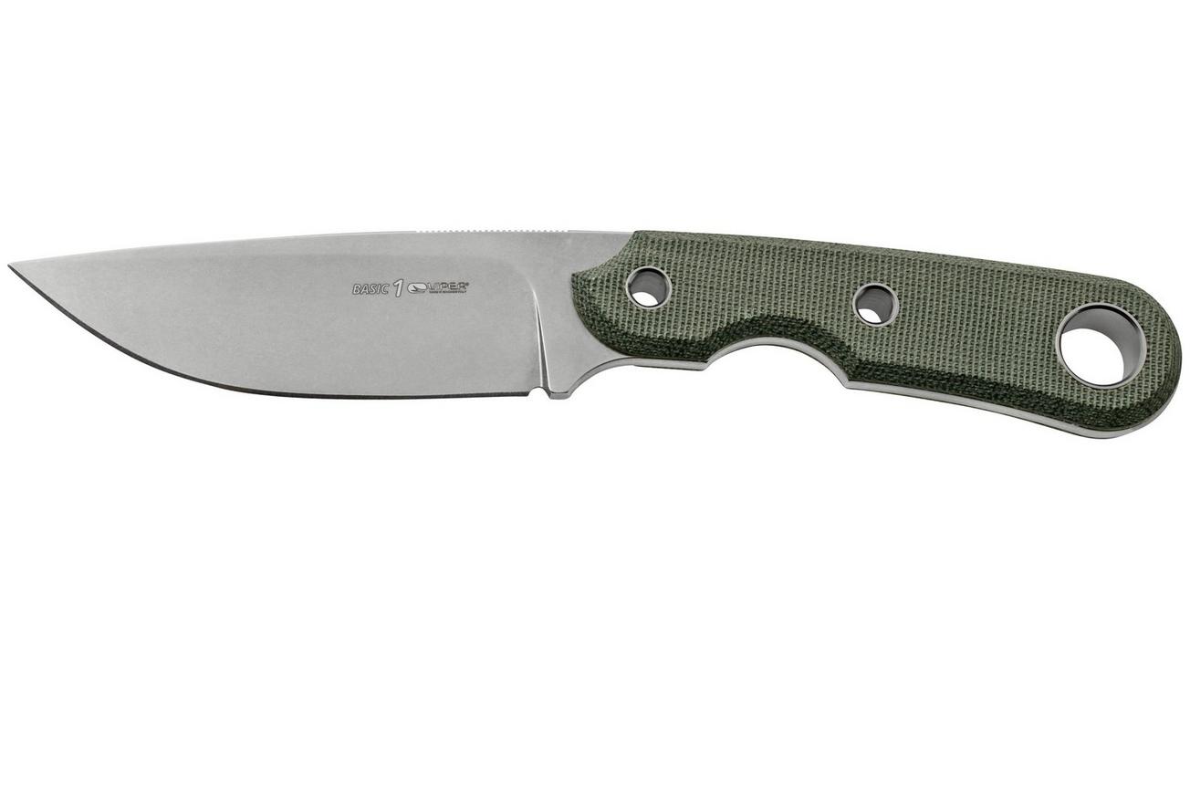 Viper Basic 1 VT4028CB, D2 Droppoint Stonewashed, Black Canvas Micarta , vaststaand mes
