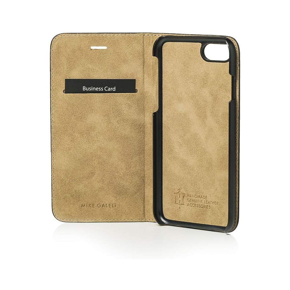 iPhone SE (2022/2020) / 8 / 7 / 6S Echtleder Book Case Tasche Flip Cover Hand Made (MARCIPSE2-M01) - Schwarz