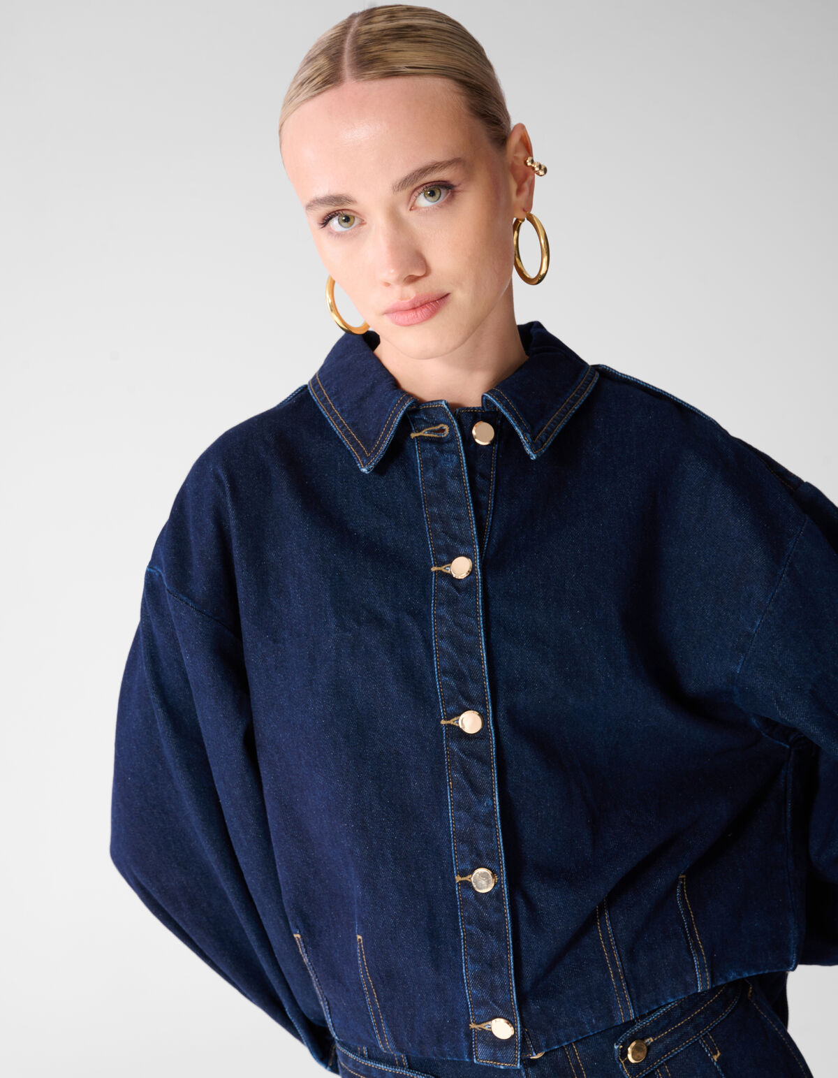 Oversized Fit Denim Blouse Donkerblauw