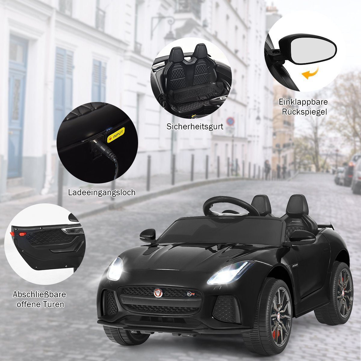 Carrinho elétrico infantil COSTWAY Jaguar, com histórias e música.