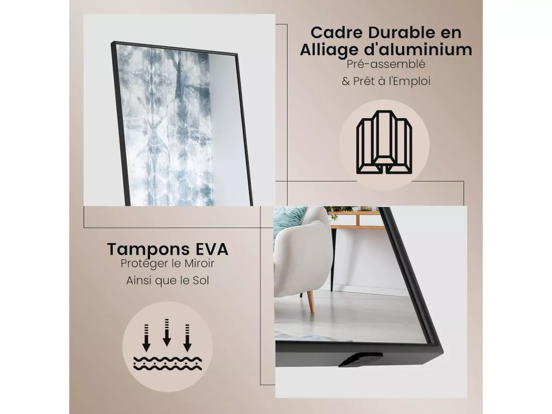 Miroir sur pied rectangulaire-miroir mural, 40 x 60 cm, angle d'inclinaison réglable, noir