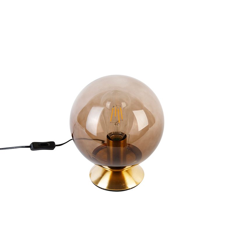 Art deco tafellamp messing met smoke glas - Pallon