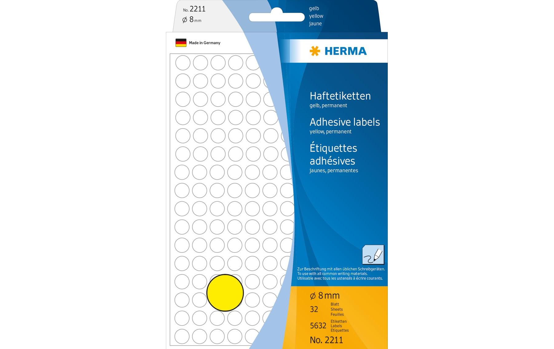Vielzweck-Etiketten 2211 Ø 8 mm, Gelb, 32 BlattSelbstklebende Markierungspunkte für Pinnwand, Flipchart und vieles mehr