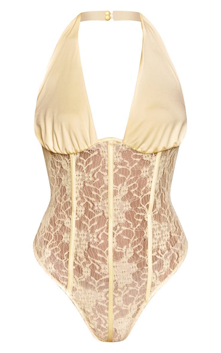 Jaune Ensemble Body À Détail Corset En Dentelle