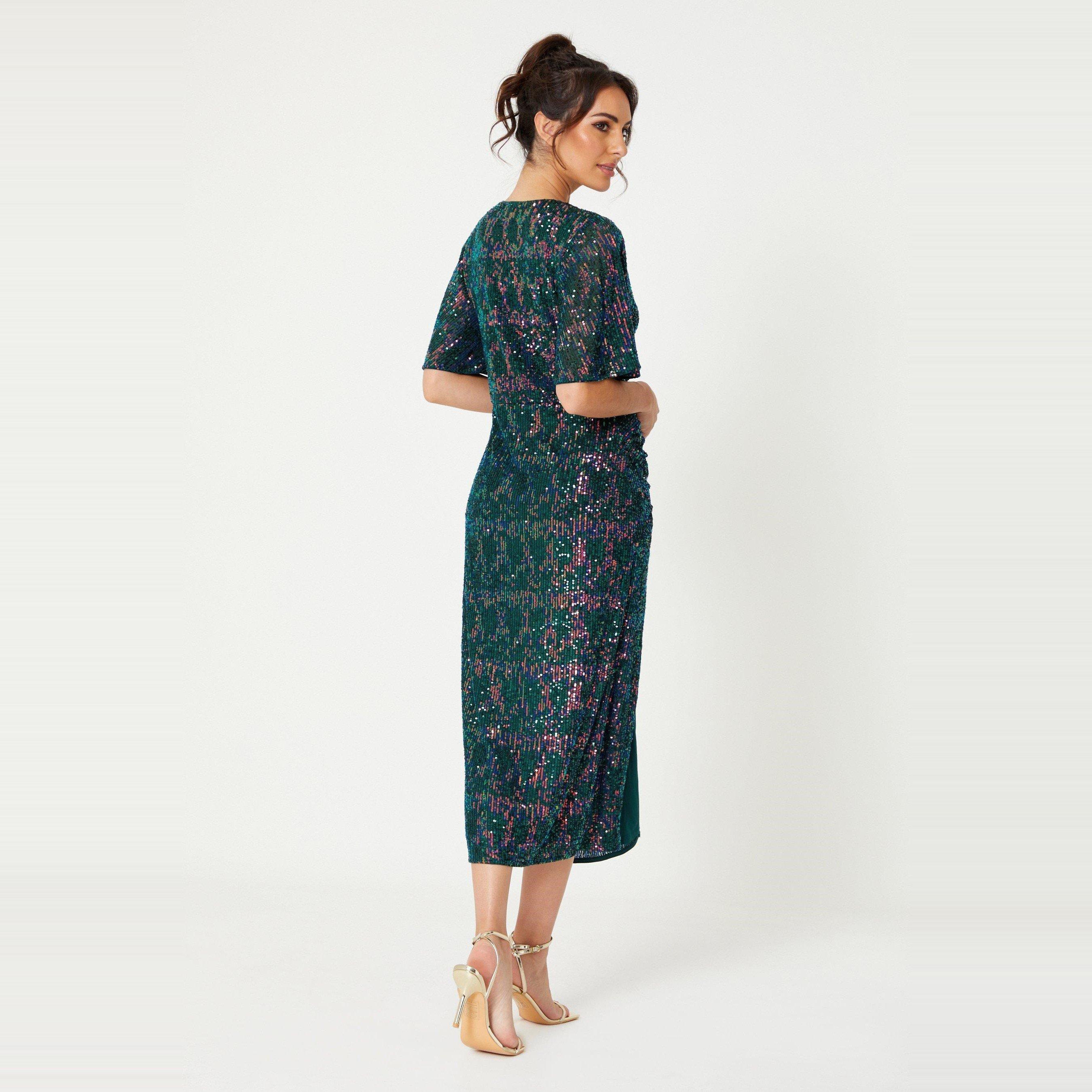 Be You Sequin Sequin V Neck Midi Dress