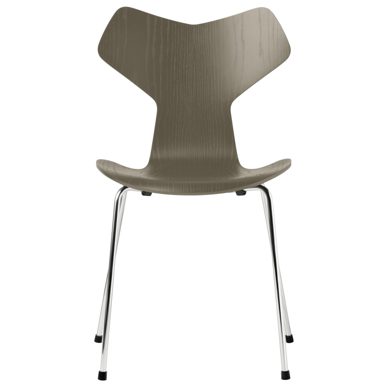 Fritz Hansen Grand Prix eetkamerstoel chroom, essen olive green