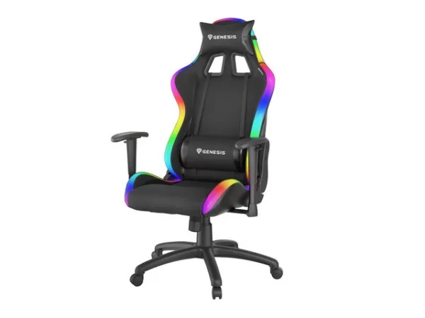 Genesis Trit 500 RGB - Stol - ergonomisk - lænestol - armstøtter - T-formet - vippe - drejeled - tekstil, PU syntetisk læder - sort