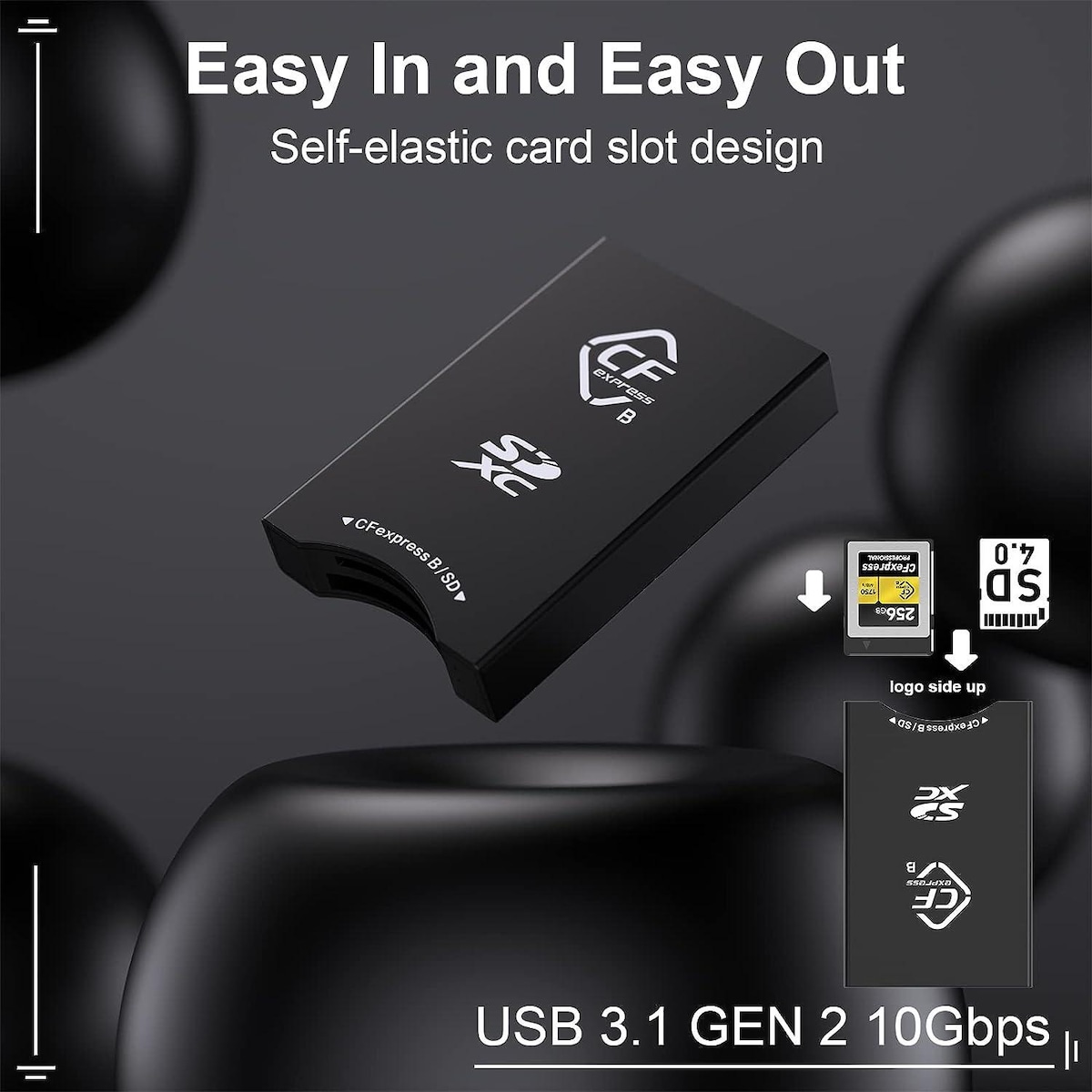 NÖRDIC USB-A, USB-C kortleser 2 spor CFexpress Type B SD 4.0 UHS-II