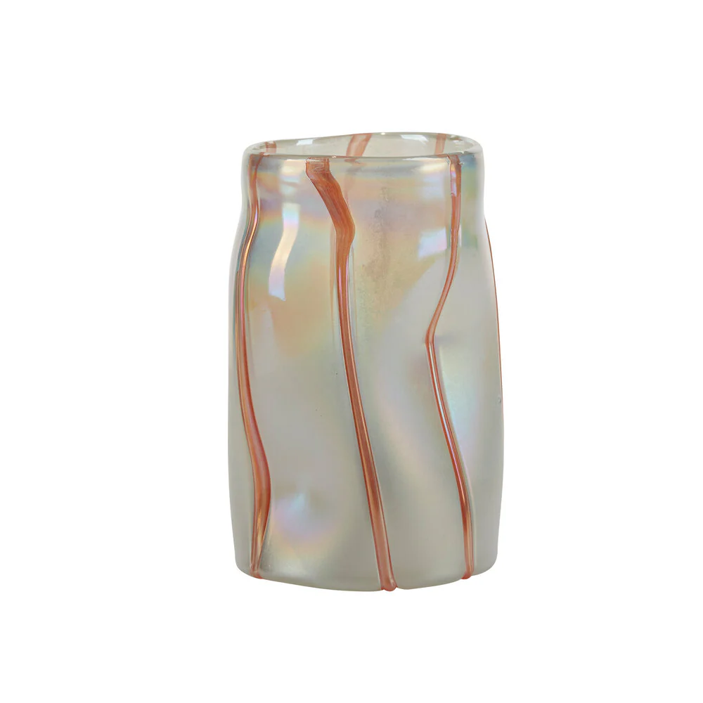 Bahne Interior  Glas vase med striber, Hvid/Orange - H19 cm