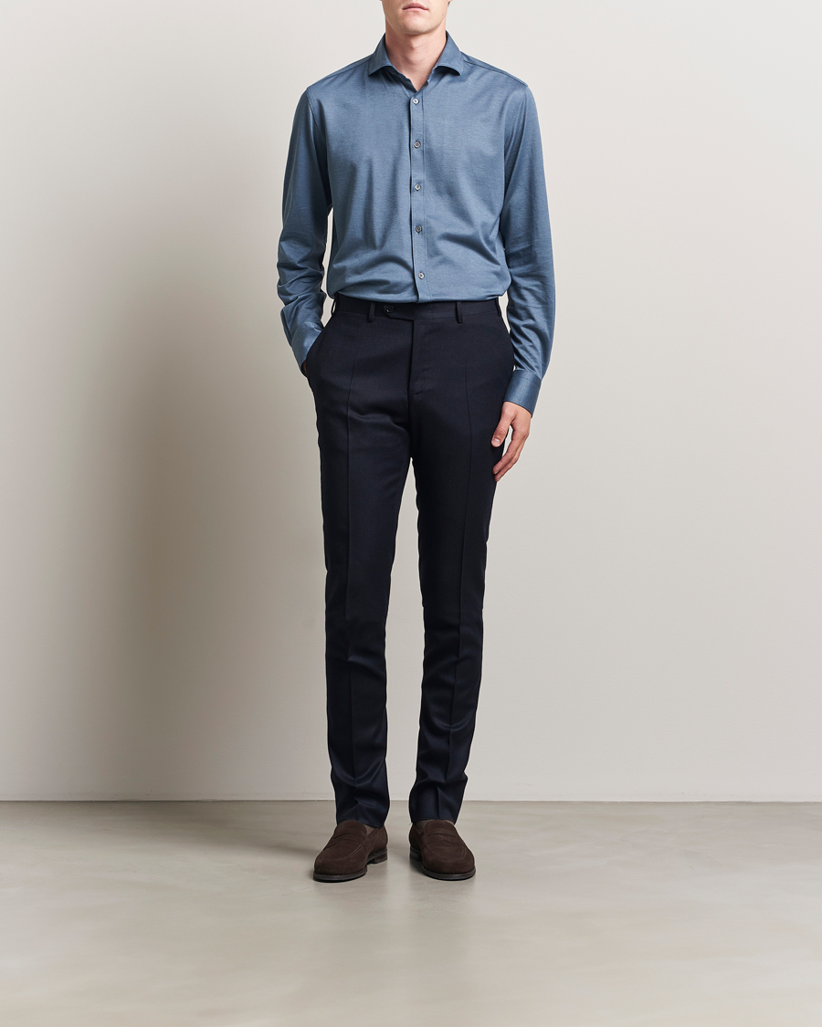 Canali Jersey Piquet Shirt Blue