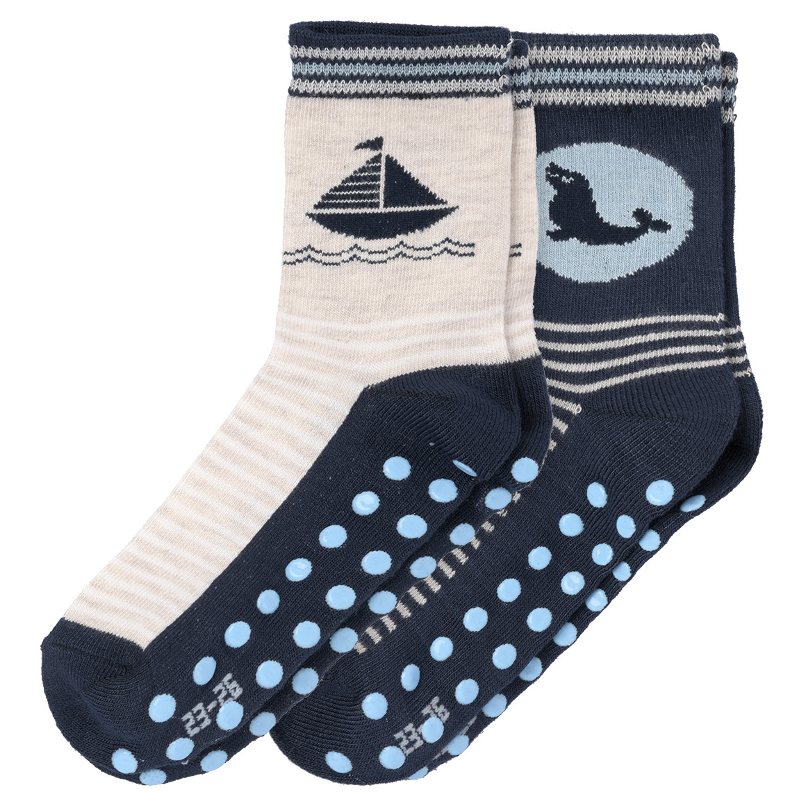2 Paar Jungen Stoppersocken mit Viskose dunkelblau / beige