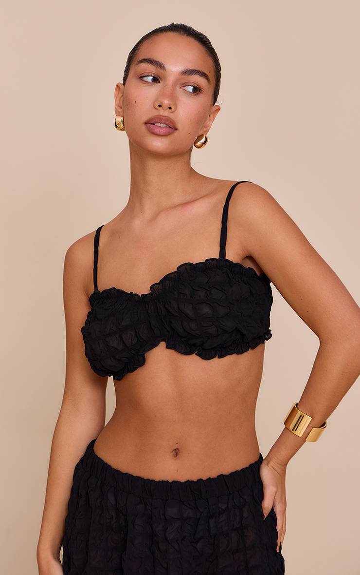 Noir Ensemble Bralette Froncée Texturée