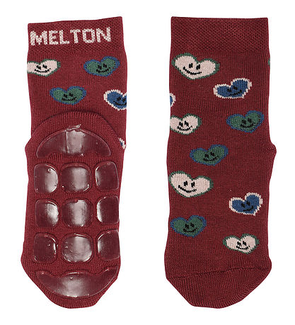 Melton Socken - Happy Hearts - Anti-Slip - Bordeaux