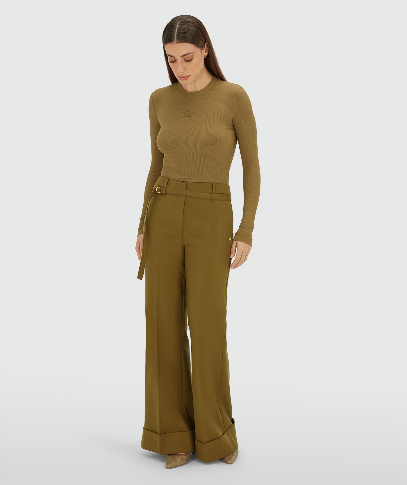 JV-KORIEN mid rise flared pantalon - olive green