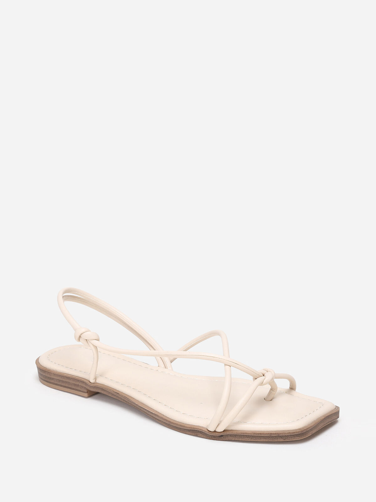 Sandales plates à fines brides nouées- Beige