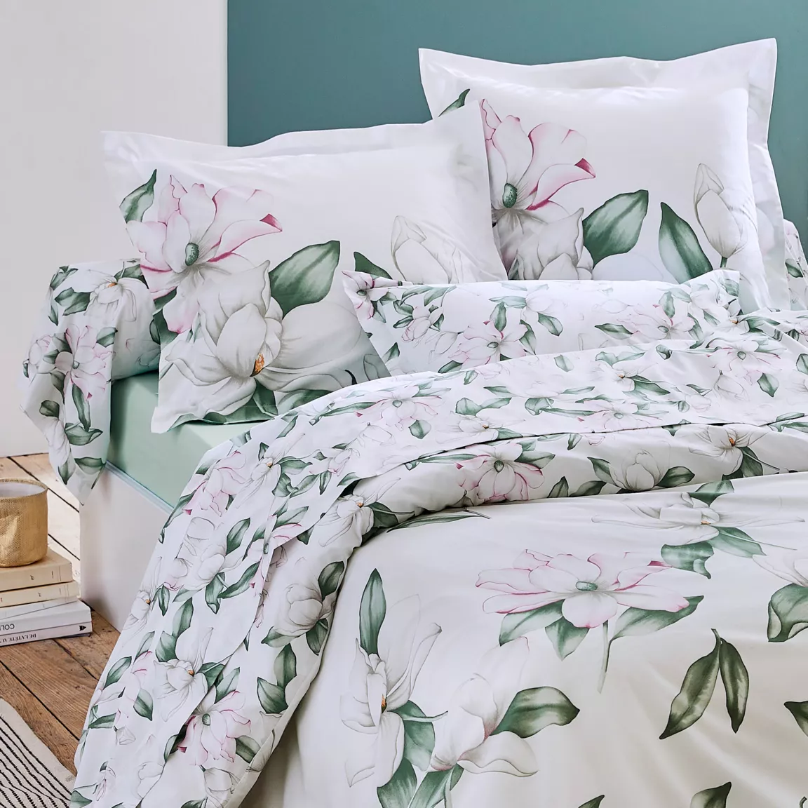 Taie d'oreiller carrée percale de coton (65 x 65 cm) Magnolia Vert sauge