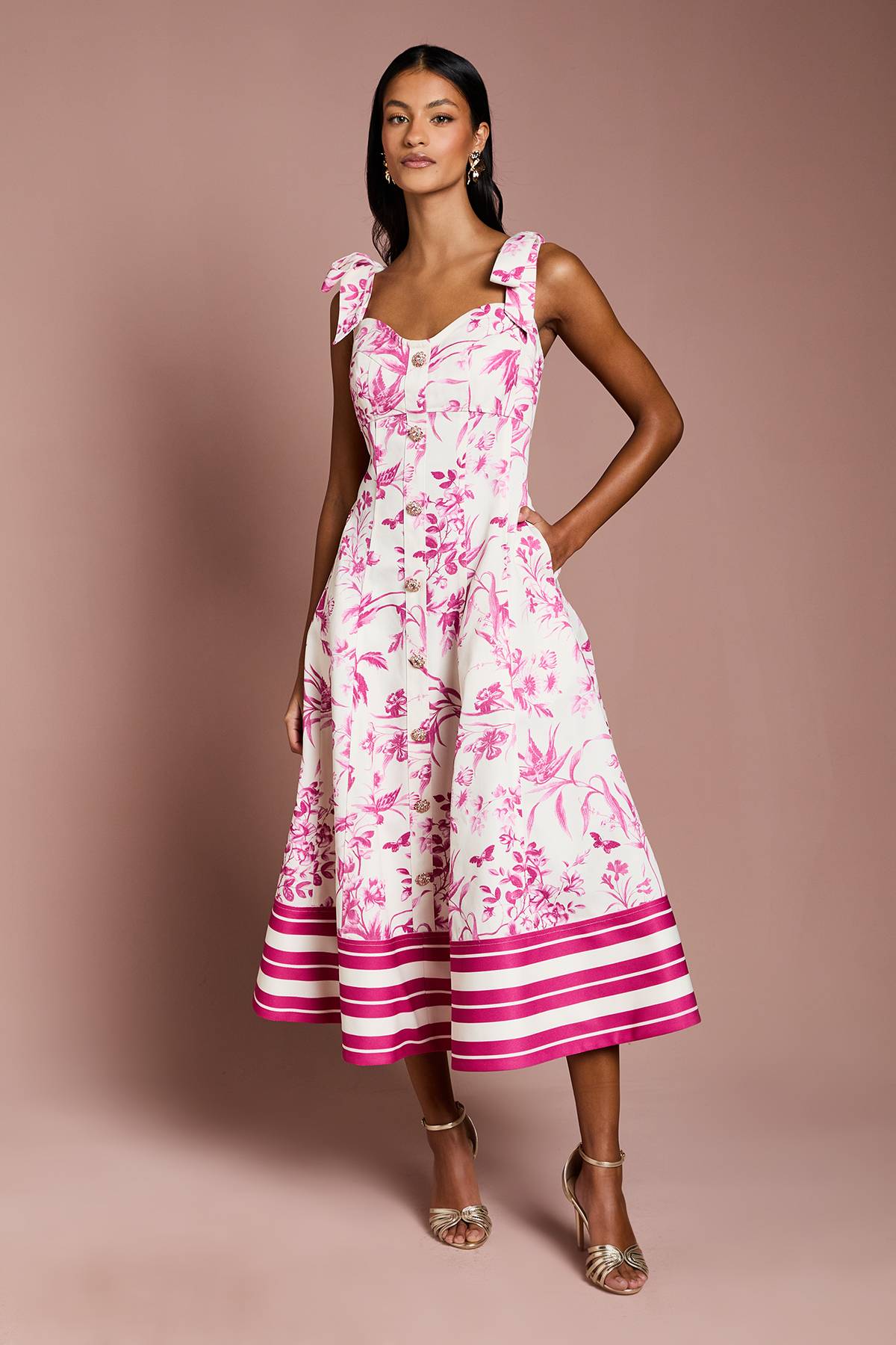 Coast Robe Midi Évasée à Panneaux en Sergé de Coton Petite