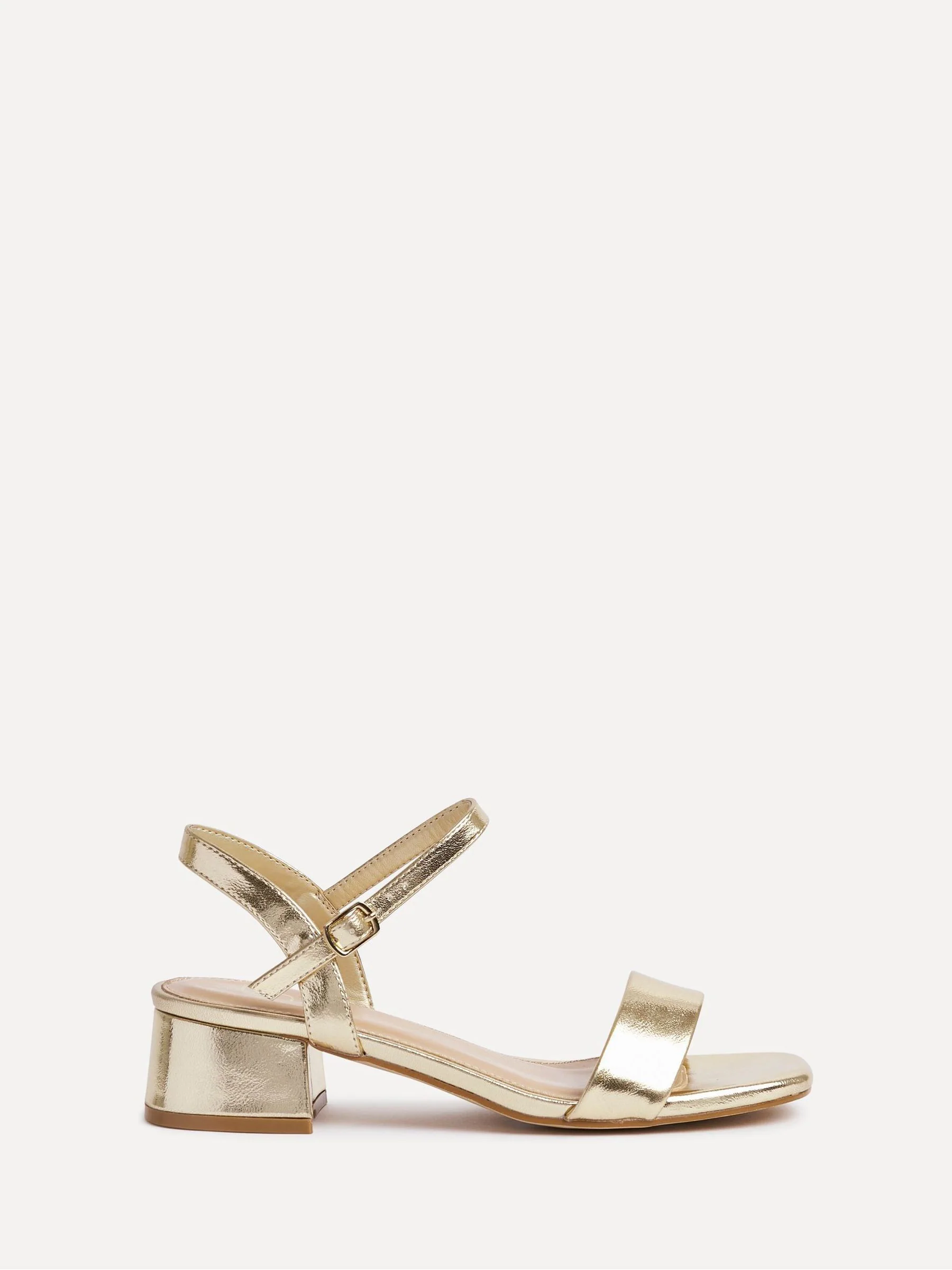 Goud - Linzi Wide Fit Carlie Low Chunky Block Heeled Sandals