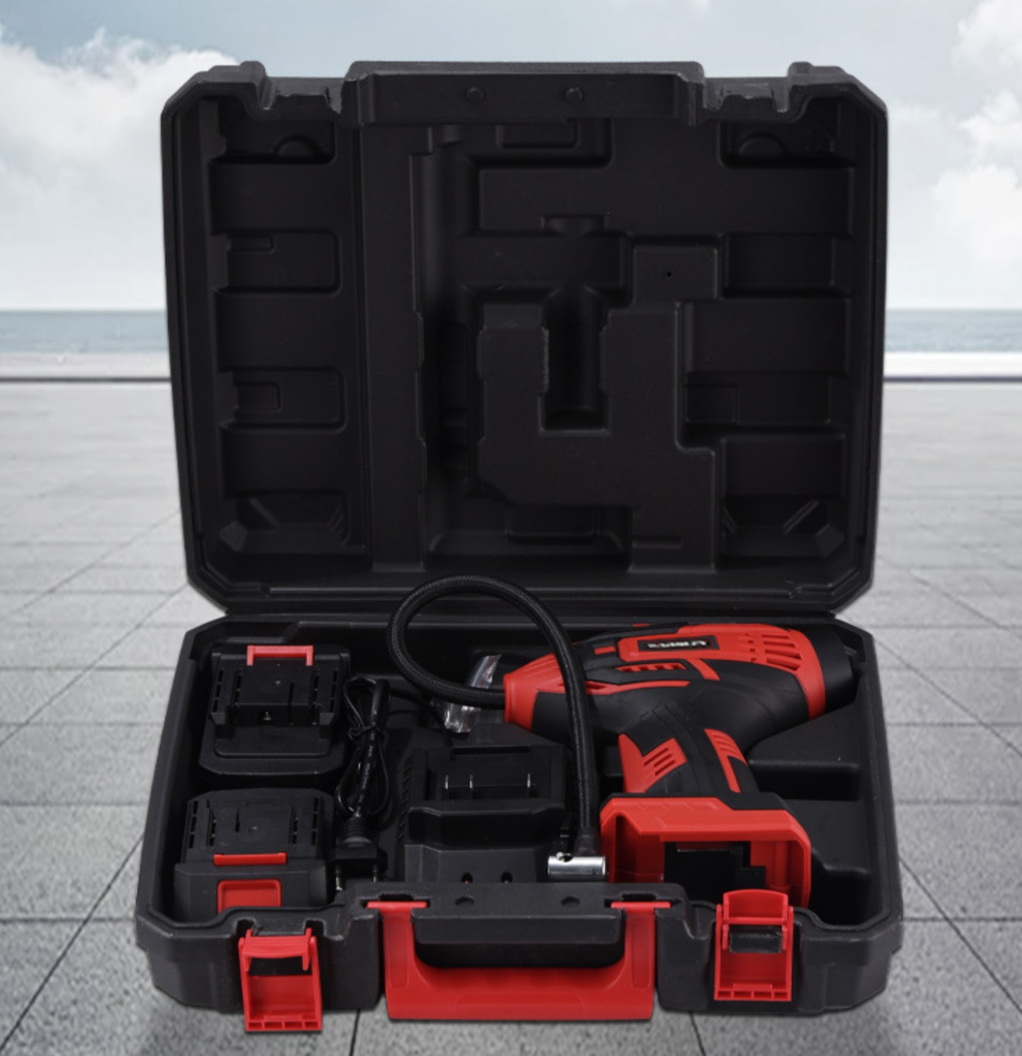 (150PSI) 20V Wiederaufladbare Autoreifen Luftpumpe (11A / 2500mAh) Kabelloser Mini Kompressor Vollautomatisch mit Koffer