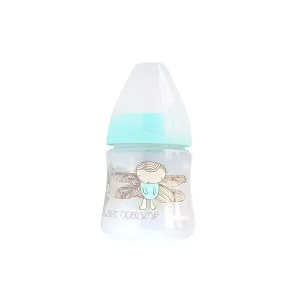 Mamadeira anticólica Bébisol de silicone, gargalo largo, +0m, coelhinhos rosa, 150ml