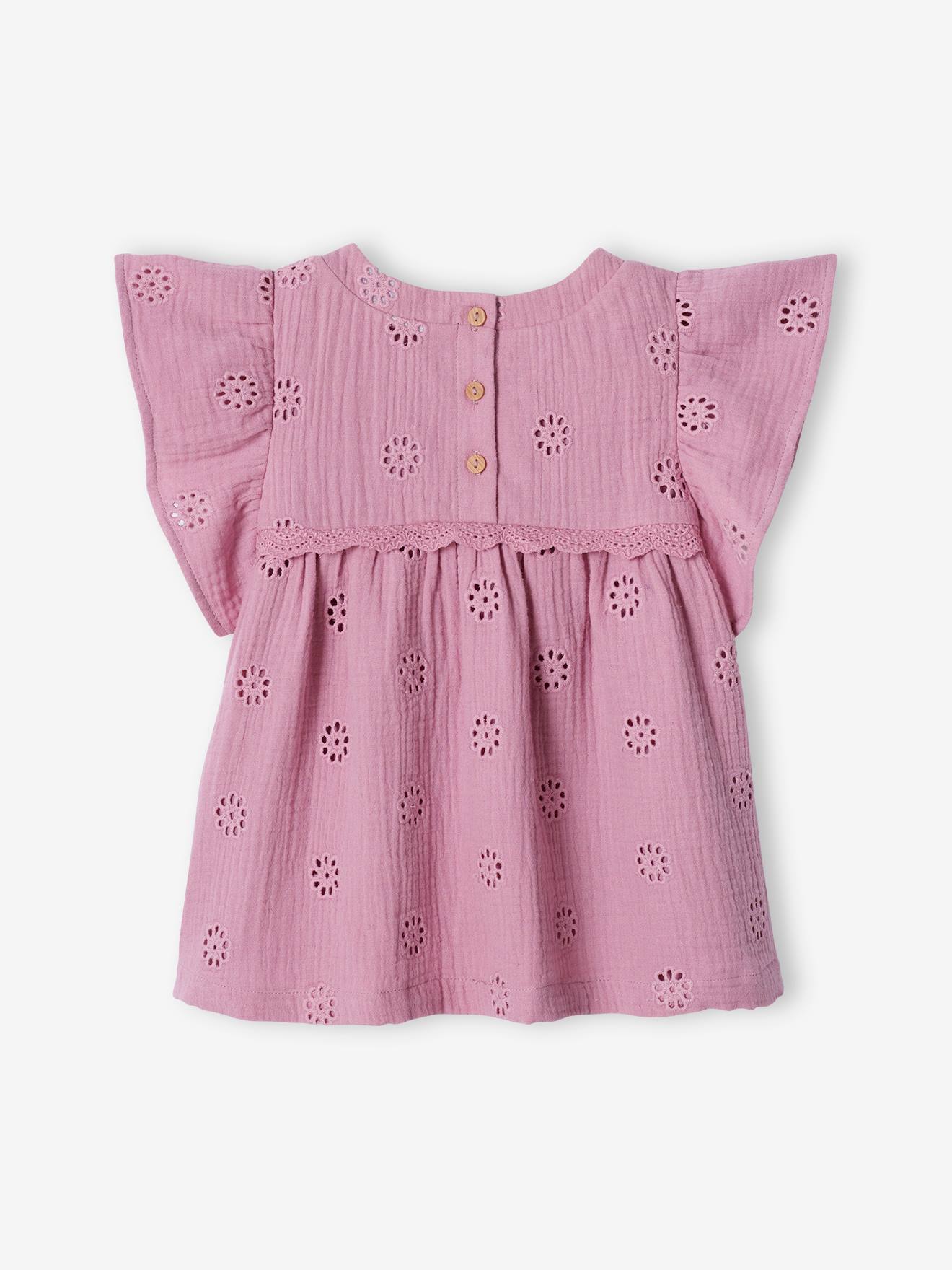 Blusa de chiffon de algodão cru com bordado floral para meninas