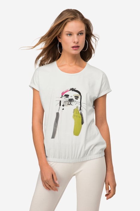 T-Shirt, oversized, Robben Motiv, Rundhals, Halbarm