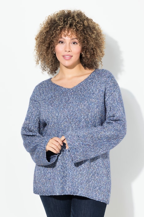 Pullover, melierter Feinstrick, V-Ausschnitt, Langarm