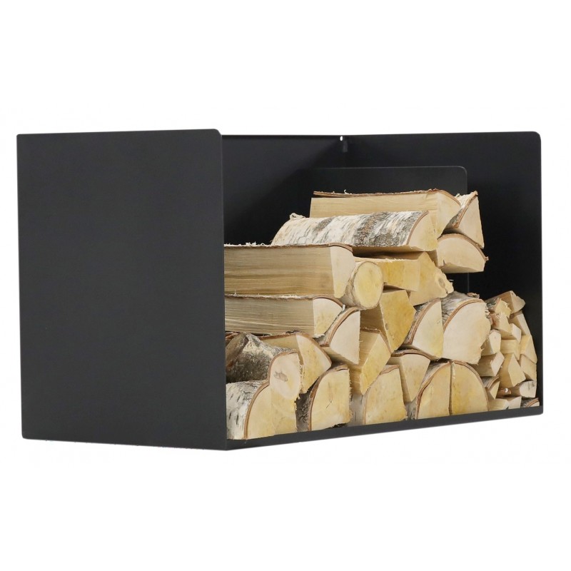 Rangement bois à deux compartiments en acier noir 70x35x40 cm