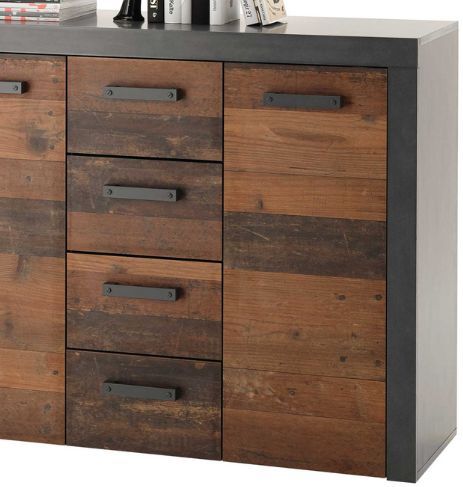 Commode - Tarma - Antraciet - Spaanplaat - 3 Deuren - 4 Lades