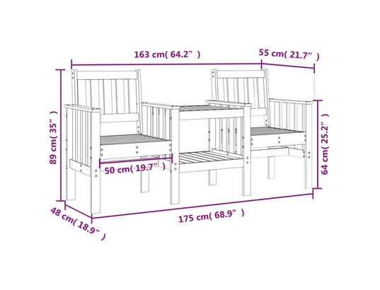VIDAXL - Banc de jardin avec table 2 places bois de pin massif